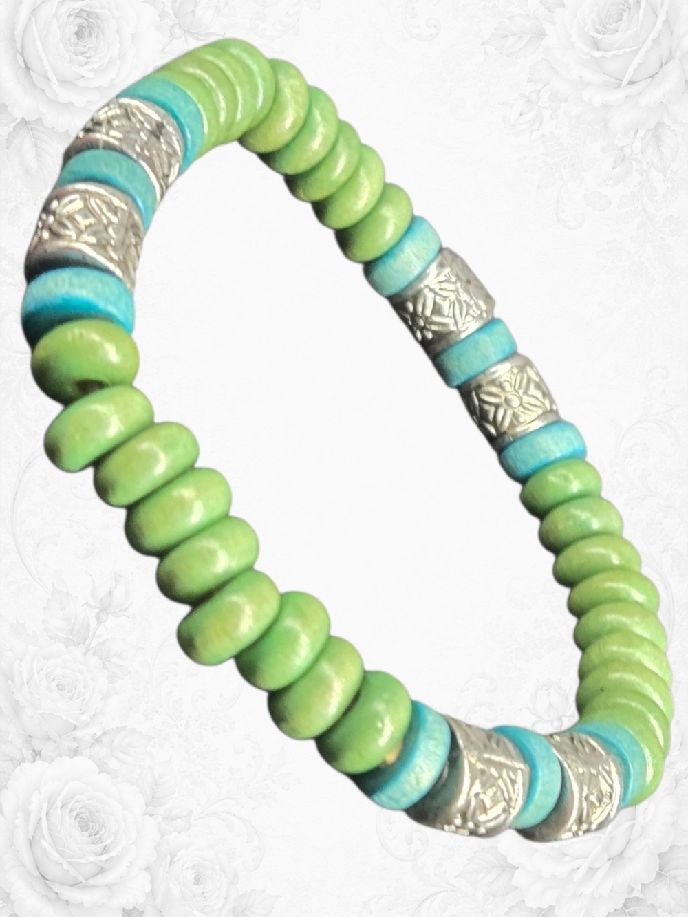 Green & Turquoise Beaded Stretch Bracelet
